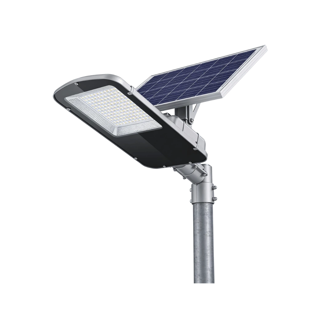 Outdoor solar LED street light with integrated solar panel for roads, pathways, and public areas in Qatar