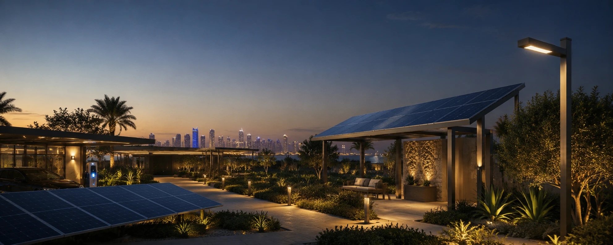 Solar lighting in Qatar for luxury villas, resorts and landscaped pathways