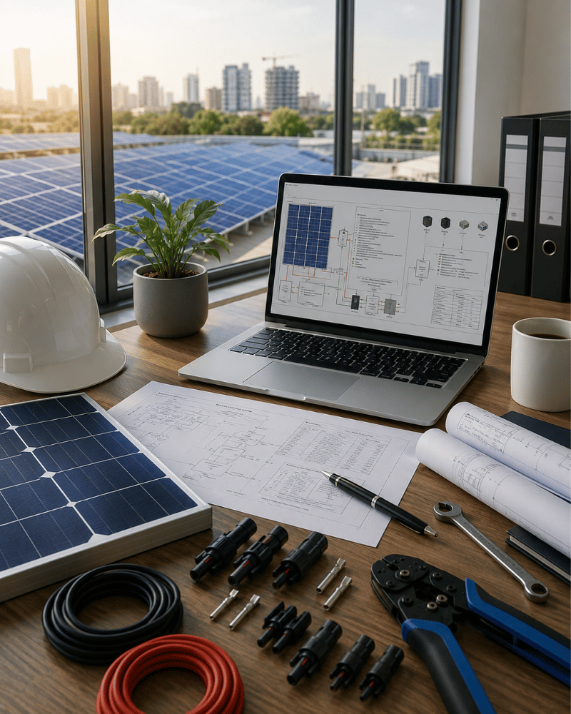 Solar equipment sourcing and technical product review workspace in Qatar